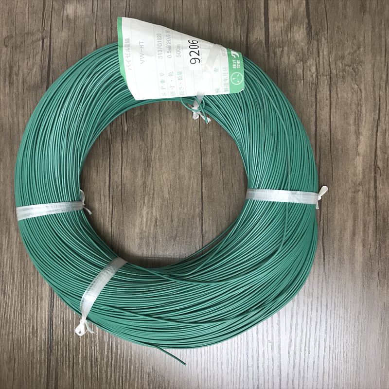 VW-HT,バイゼル電線,0.5sq,緑,クラベ(KURABE),500ｍ - 1