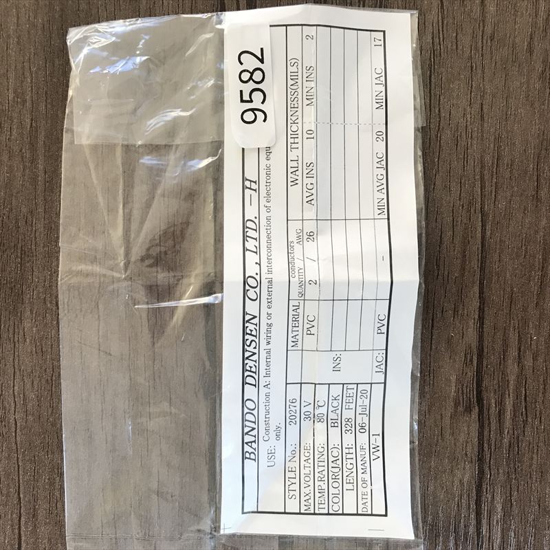 20276VVC,ケーブル,AWG26,黒,坂東電線,92ｍ - 2