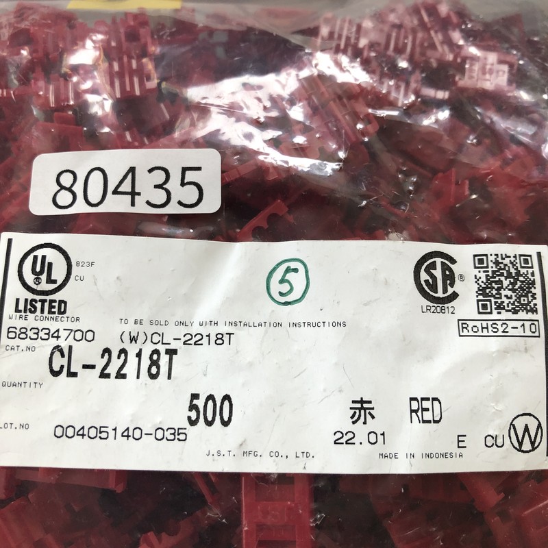 CL-2218T,バラ線圧接コネクタ,赤,日本圧着端子製造(JST),480個 - 2