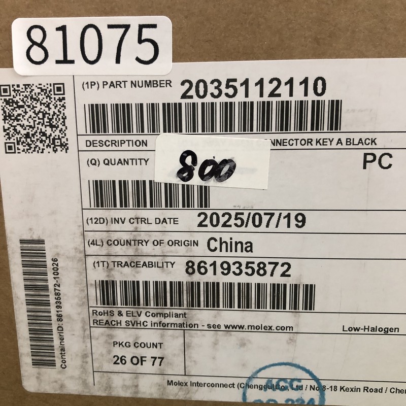 2035112110,コネクタ/ハウジング,黒,モレックス(MOLEX),800個 - 2