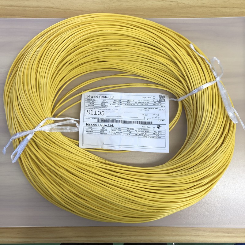 UL1015,電線,AWG18,黄,プロテリアル(日立金属),244m - 1