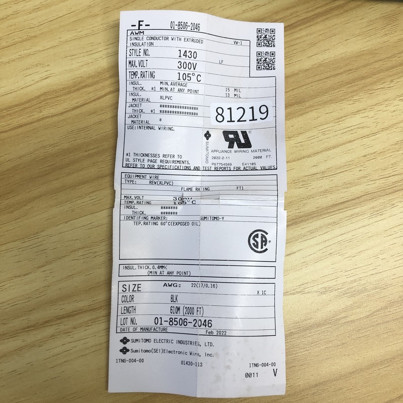UL1430,電線,AWG22,黒,住友電工/住友電装,610m - 2
