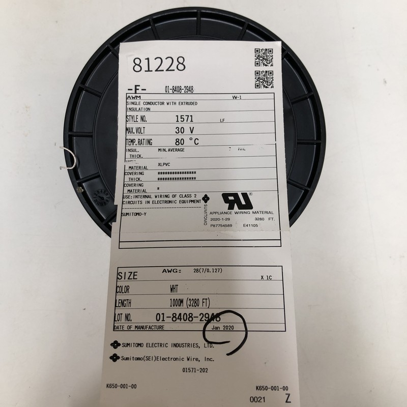 UL1571,電線,AWG28,白,住友電工/住友電装,1000m - 2